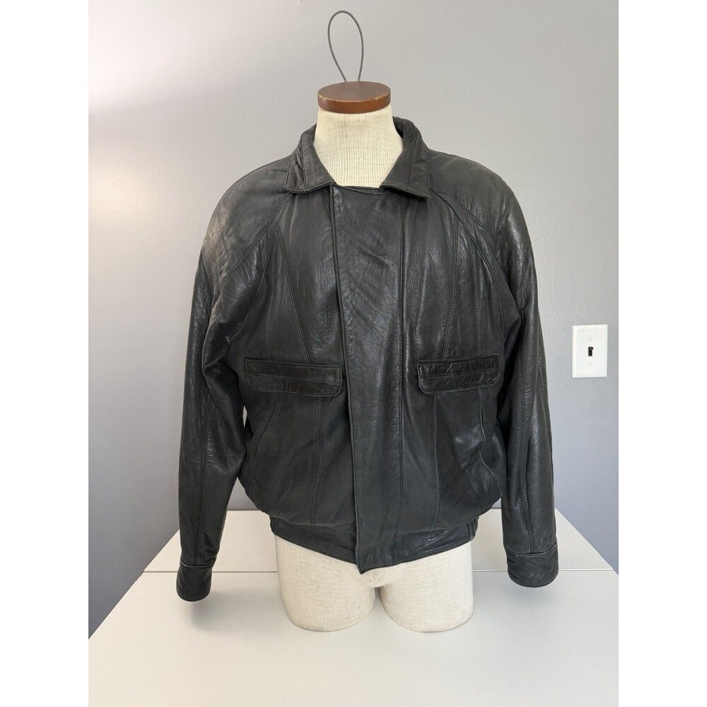 Global Identity G-III Vintage Black Leather Bomber Jacket Mens Medium Coat